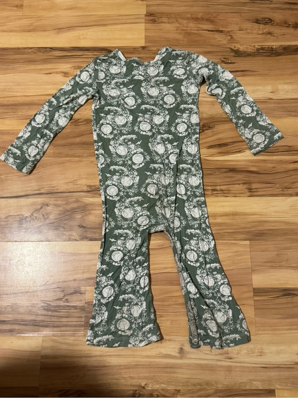 kate quinn Olive Green Floral Romper with White Print
